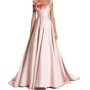 Marchesa Pink/Blush Duchess Satin Silk Flower Ball Gown Dress